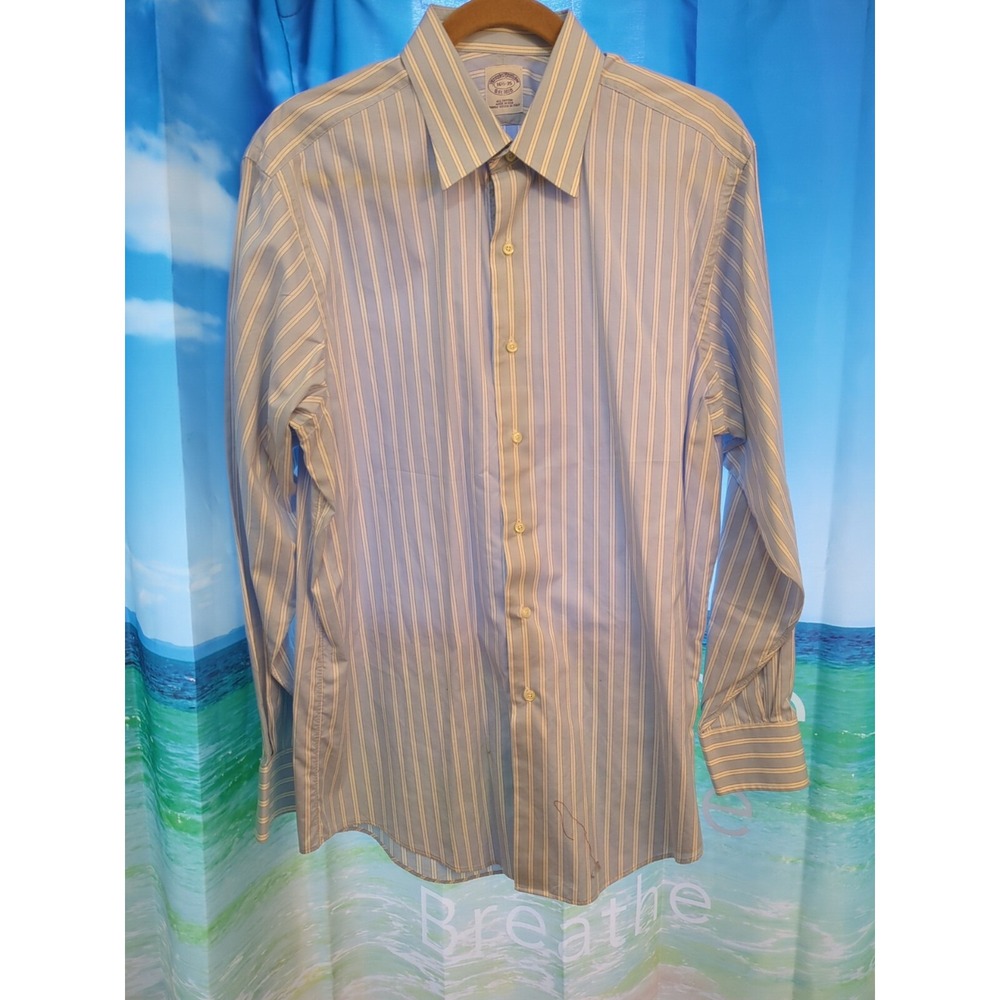 Brooks Brothers Cotton Blue Striped Dress Shirt Button Up Mens Size 16 1/2 A22